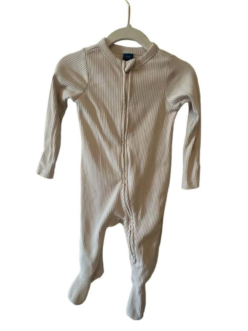 Old Navy Ribbed 2-Way Zipper Footed Sleep & Play Baby Romper Beige 6-9M